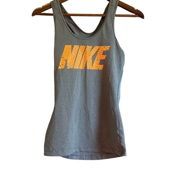 Nike Pro Women's Gray Orange Graphic Logo Athletic Tank Top XS - Picture 1 of 5